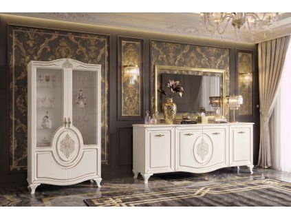 MILAN mala obyvacka glamour styl, biela a zlate ornamenty
